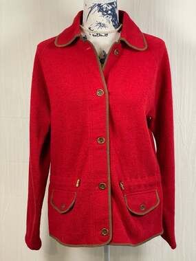 Lauren Ralph Lauren Red Lambswool Blend Button Up Cardigan Sweater Jacket Sz M